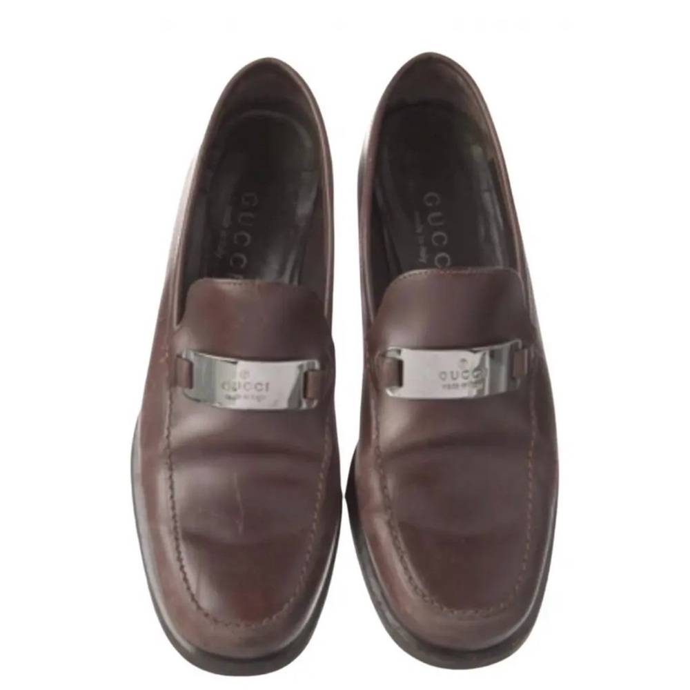 Gucci Women’s Chocolate Leather Loafers with Silver Accent